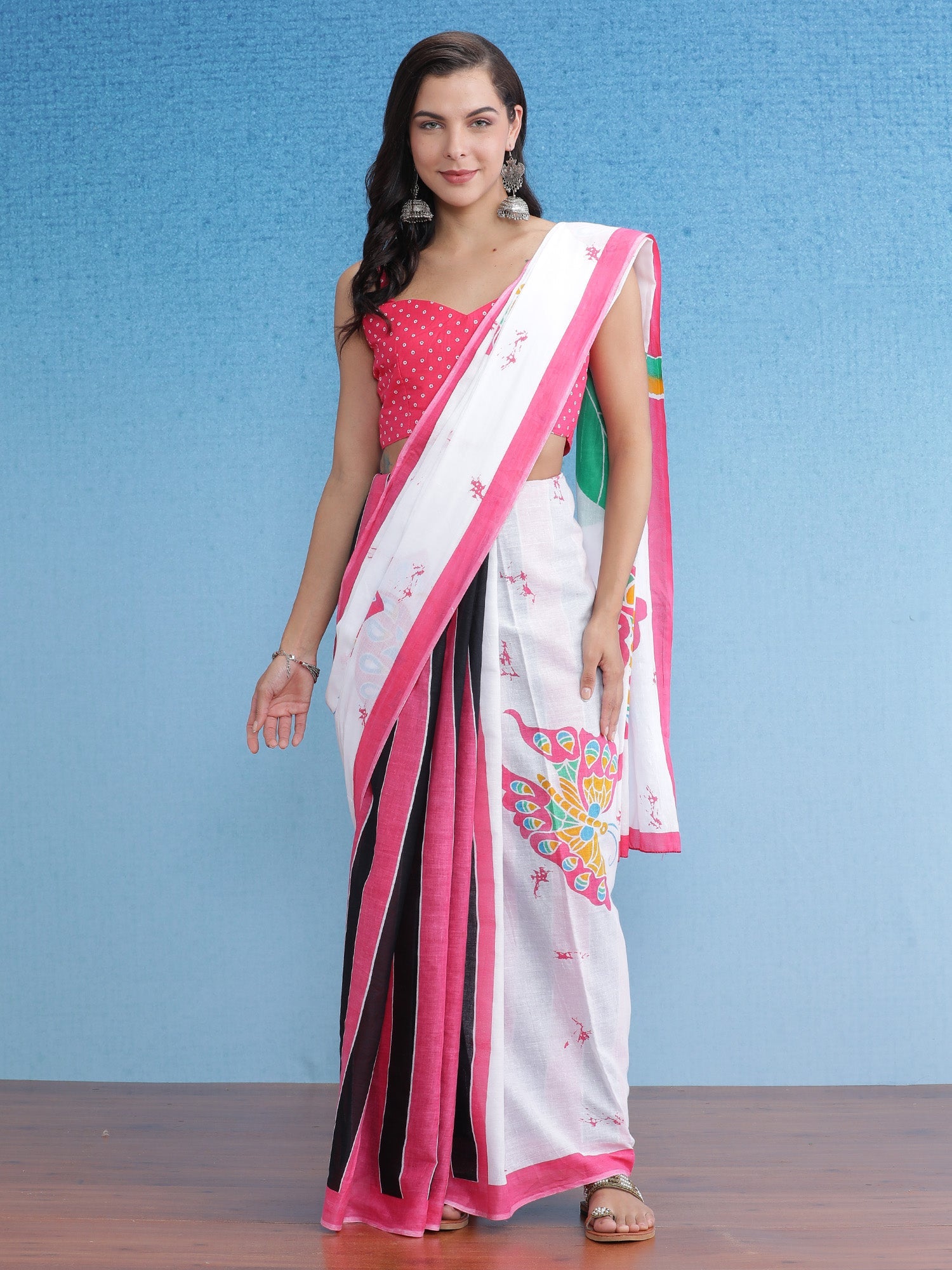 NOZ2TOZ Women's Cotton White Printed Designer Saree With Blouse Piece - Distacart