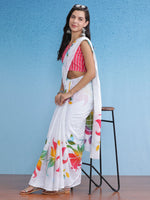 Thumbnail for NOZ2TOZ Women's Cotton White Printed Designer Saree With Blouse Piece - Distacart