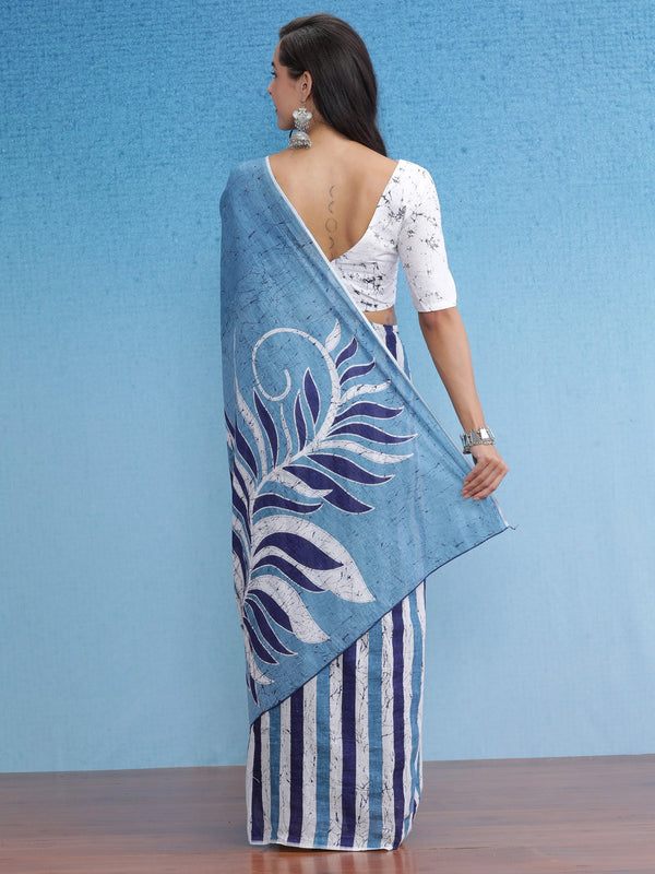 NOZ2TOZ Women's Cotton Blue Printed Designer Saree With Blouse Piece - Distacart