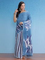Thumbnail for NOZ2TOZ Women's Cotton Blue Printed Designer Saree With Blouse Piece - Distacart