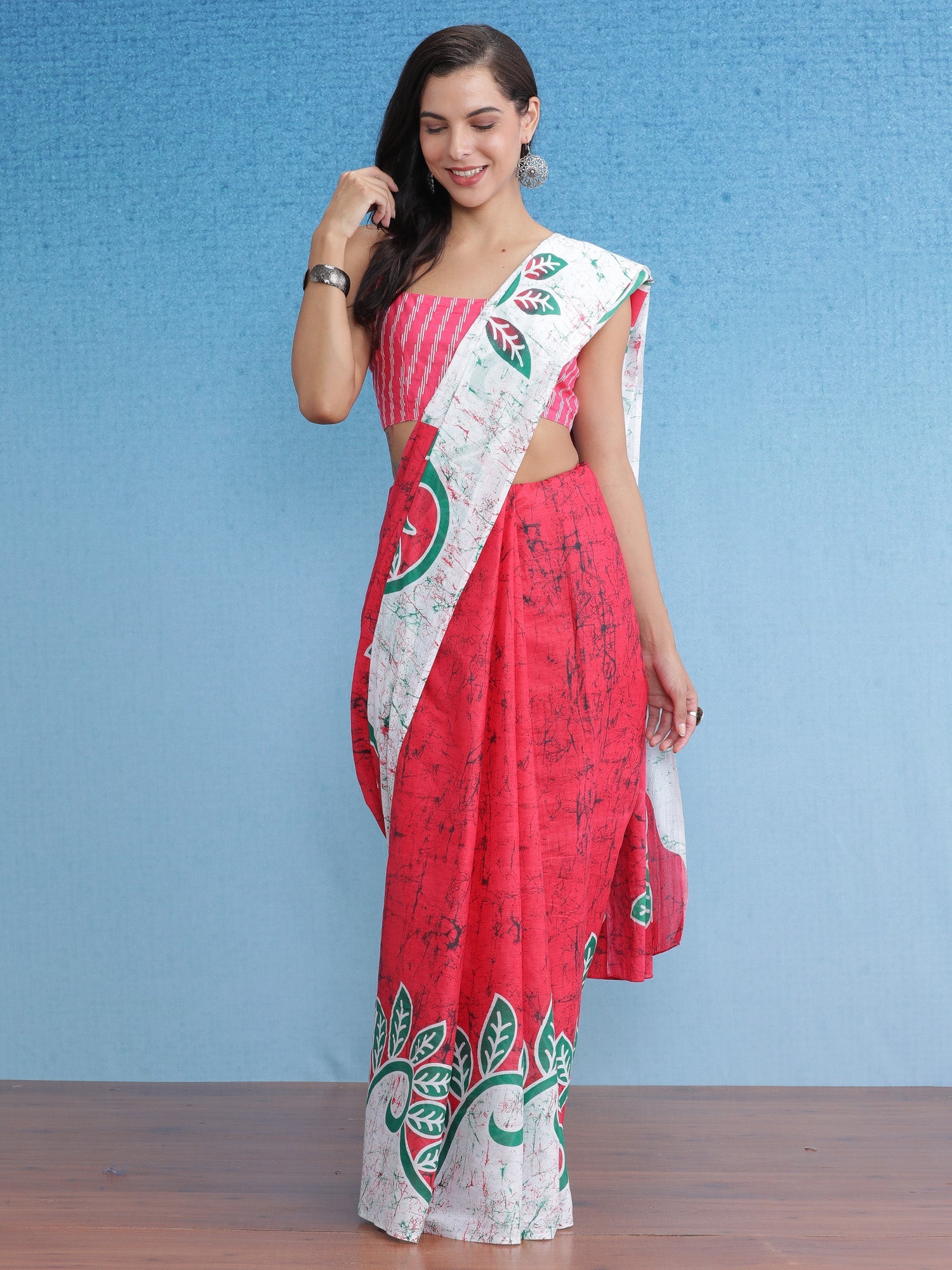 NOZ2TOZ Women's Cotton Pink Printed Designer Saree With Blouse Piece - Distacart