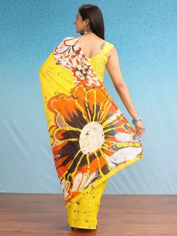 NOZ2TOZ Women's Cotton Yellow Printed Designer Saree With Blouse Piece - Distacart