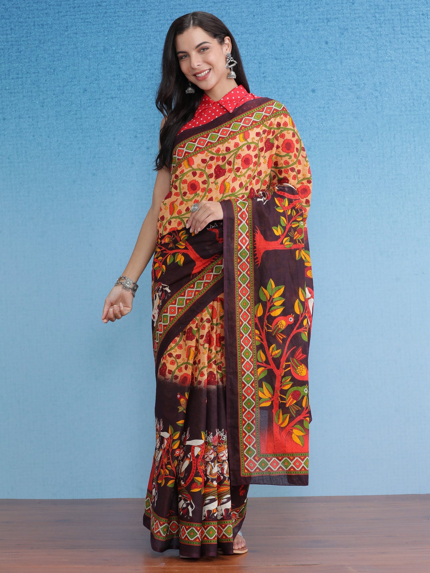 NOZ2TOZ Women's Cotton Cream Printed Designer Saree With Blouse Piece - Distacart