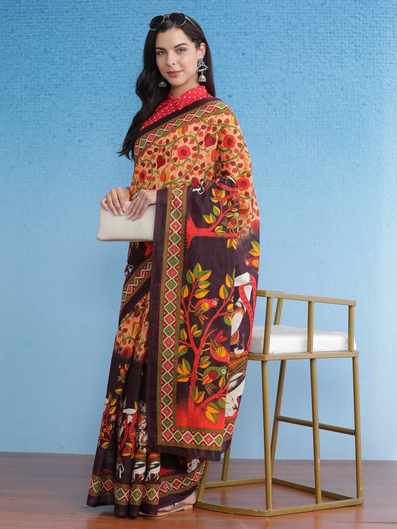 NOZ2TOZ Women's Cotton Cream Printed Designer Saree With Blouse Piece - Distacart