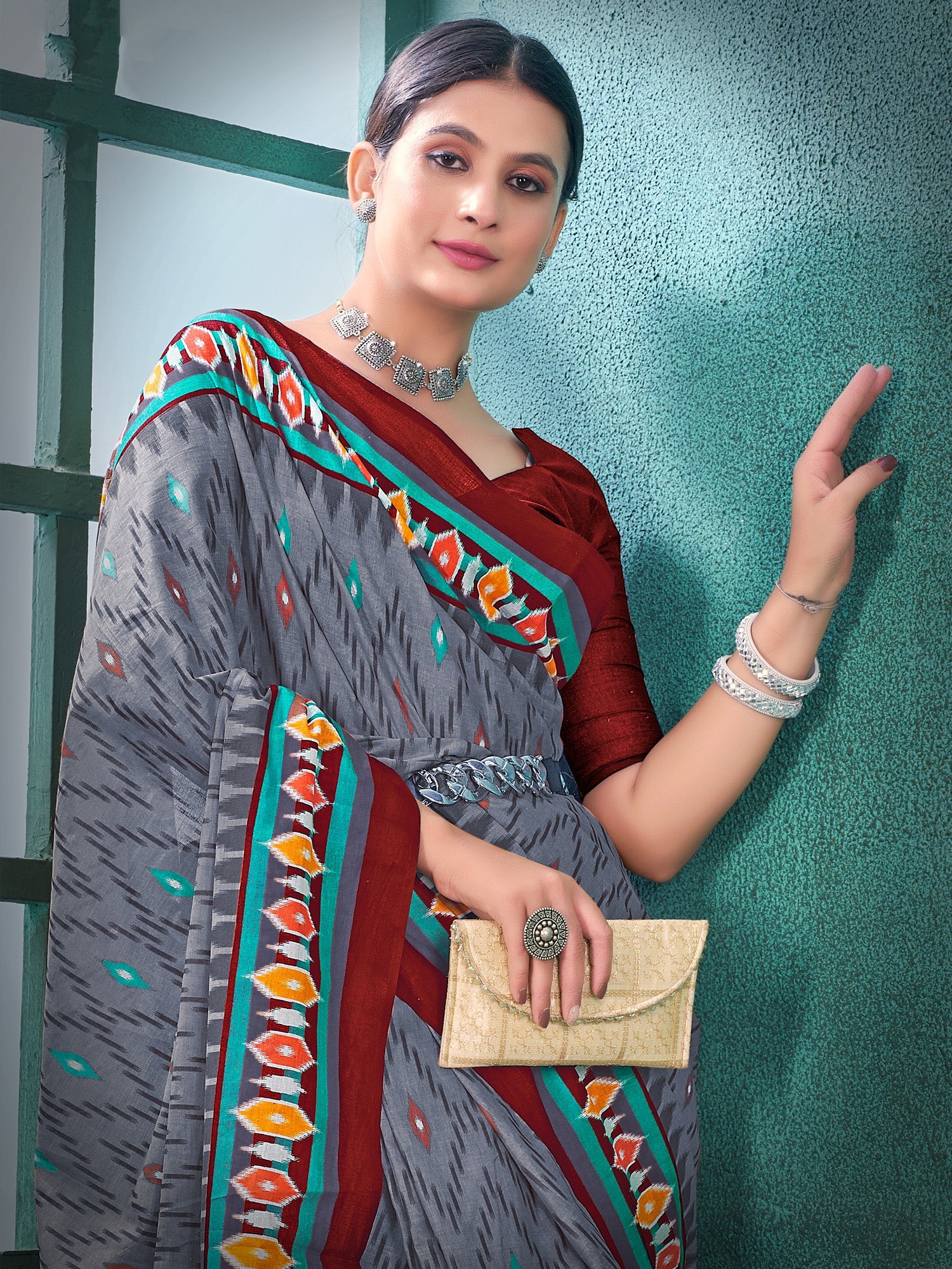 NOZ2TOZ Women's Cotton Grey Printed Designer Saree With Blouse Piece - Distacart