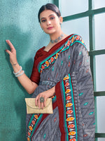Thumbnail for NOZ2TOZ Women's Cotton Grey Printed Designer Saree With Blouse Piece - Distacart