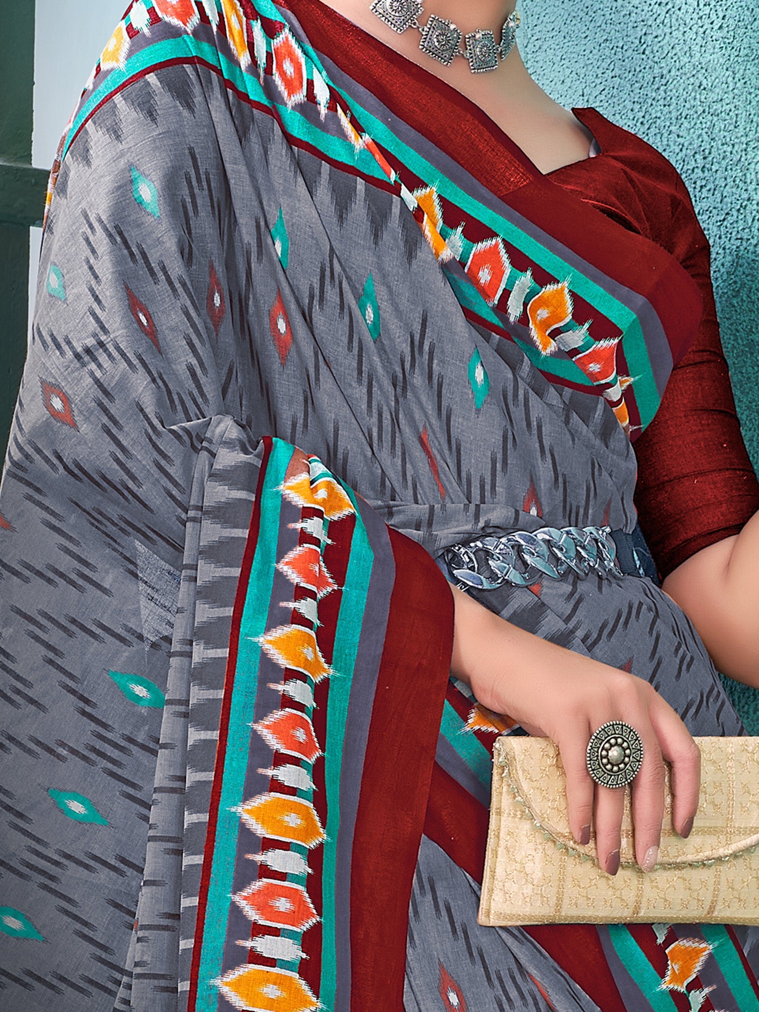 NOZ2TOZ Women's Cotton Grey Printed Designer Saree With Blouse Piece - Distacart