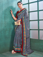 Thumbnail for NOZ2TOZ Women's Cotton Grey Printed Designer Saree With Blouse Piece - Distacart