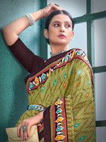 Thumbnail for NOZ2TOZ Women's Cotton Olive Printed Designer Saree With Blouse Piece - Distacart