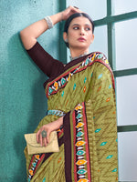 Thumbnail for NOZ2TOZ Women's Cotton Olive Printed Designer Saree With Blouse Piece - Distacart