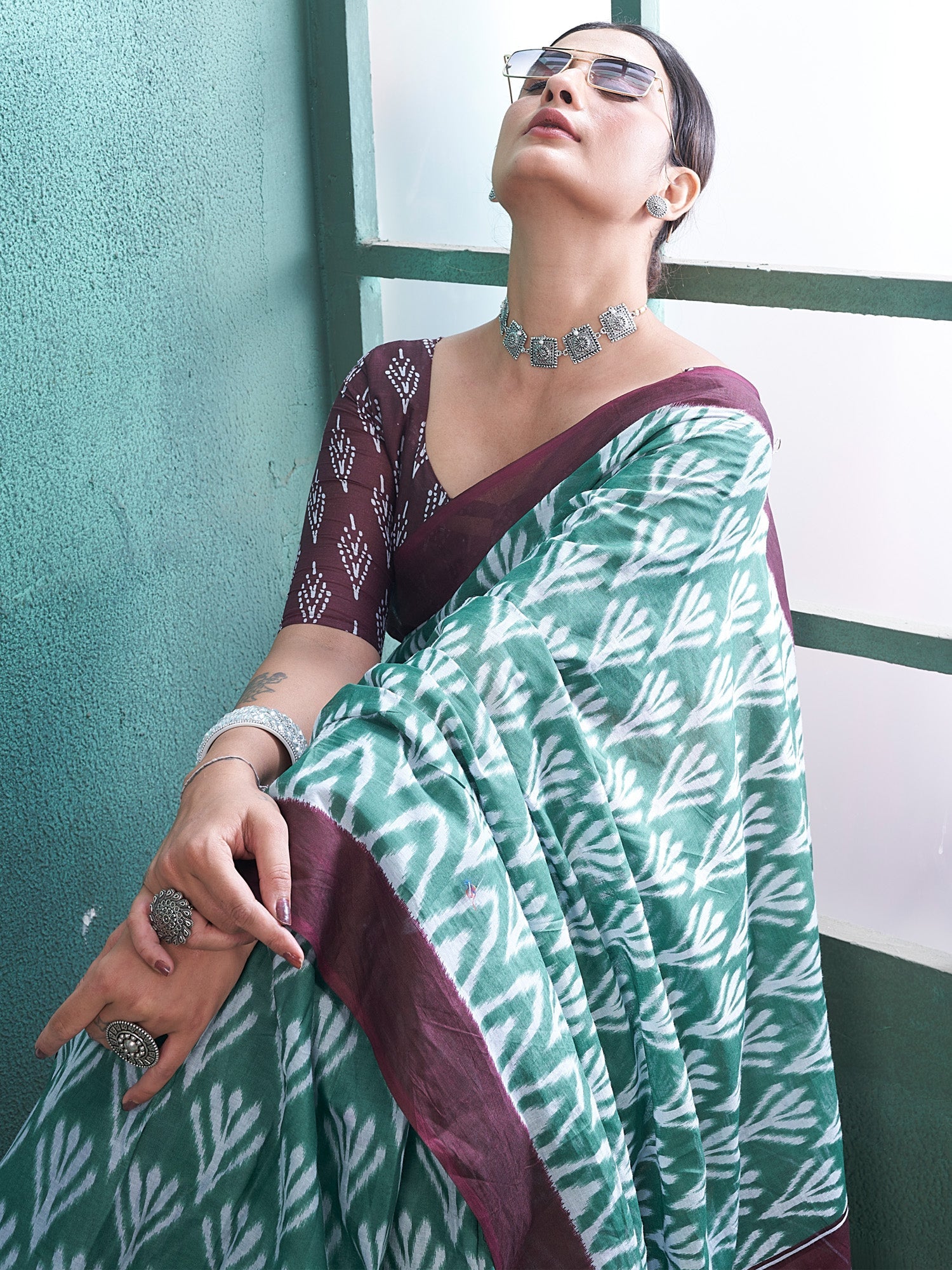 NOZ2TOZ Women's Cotton Sea Green Printed Designer Saree With Blouse Piece - Distacart