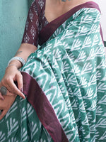 Thumbnail for NOZ2TOZ Women's Cotton Sea Green Printed Designer Saree With Blouse Piece - Distacart