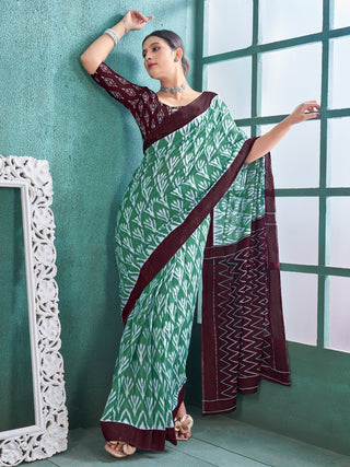 NOZ2TOZ Women's Cotton Sea Green Printed Designer Saree With Blouse Piece - Distacart