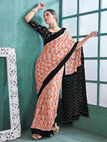 Thumbnail for NOZ2TOZ Women's Cotton Peach Printed Designer Saree With Blouse Piece - Distacart