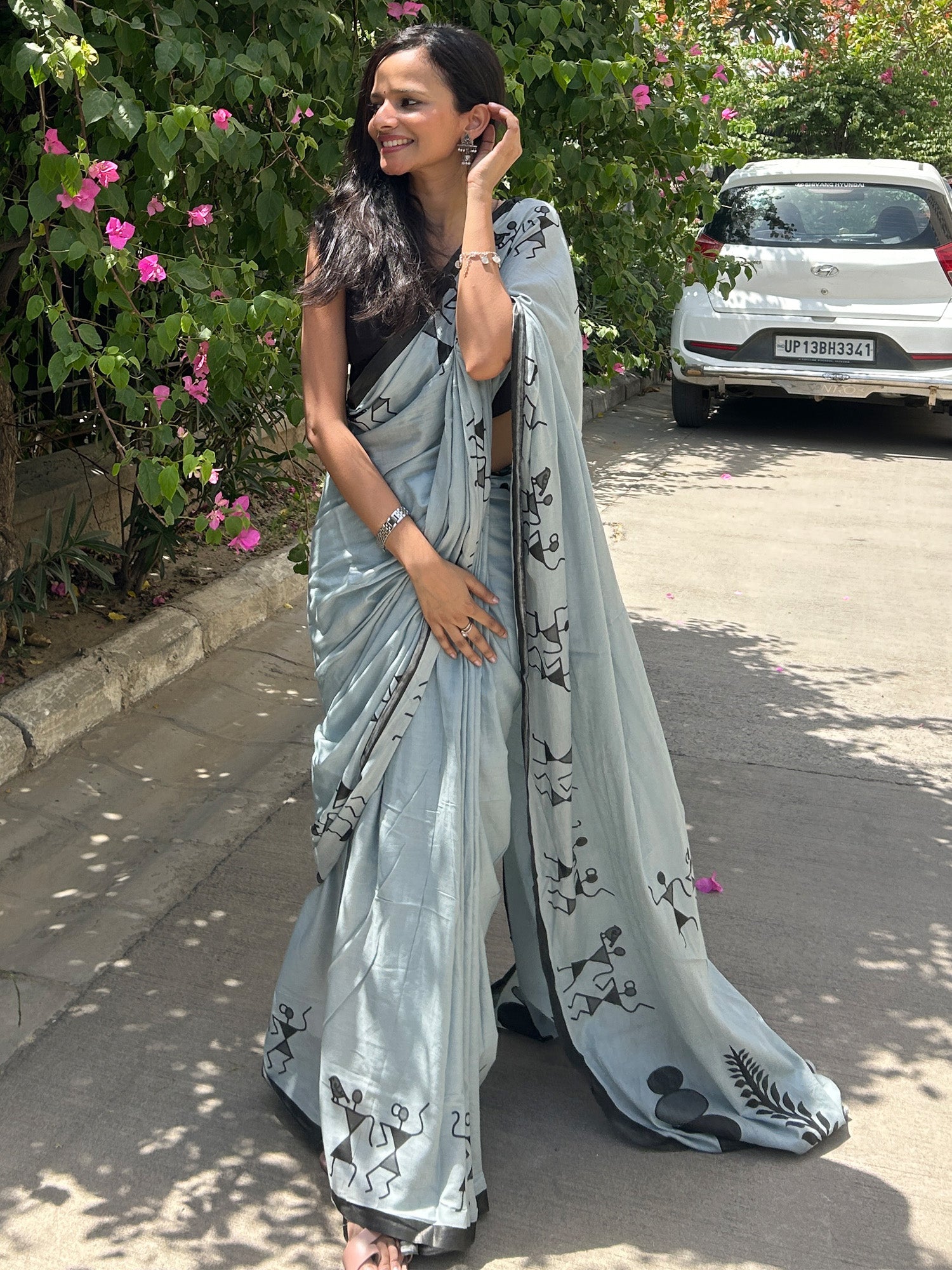 NOZ2TOZ Women's Cotton Grey Printed Designer Saree With Blouse Piece - Distacart