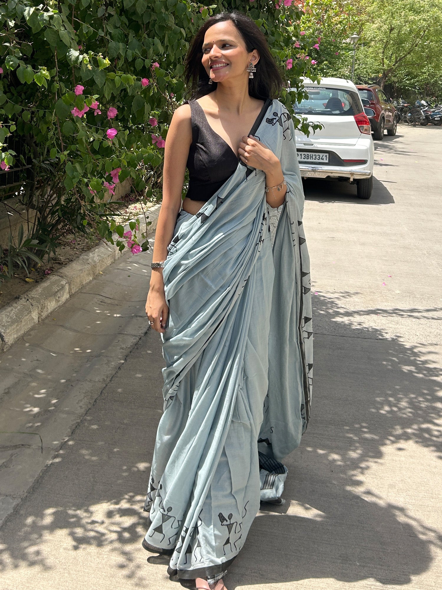 NOZ2TOZ Women's Cotton Grey Printed Designer Saree With Blouse Piece - Distacart