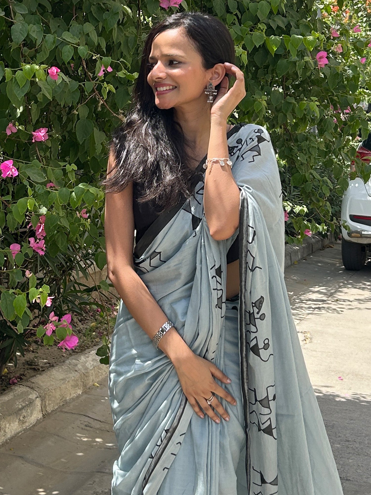 NOZ2TOZ Women's Cotton Grey Printed Designer Saree With Blouse Piece - Distacart