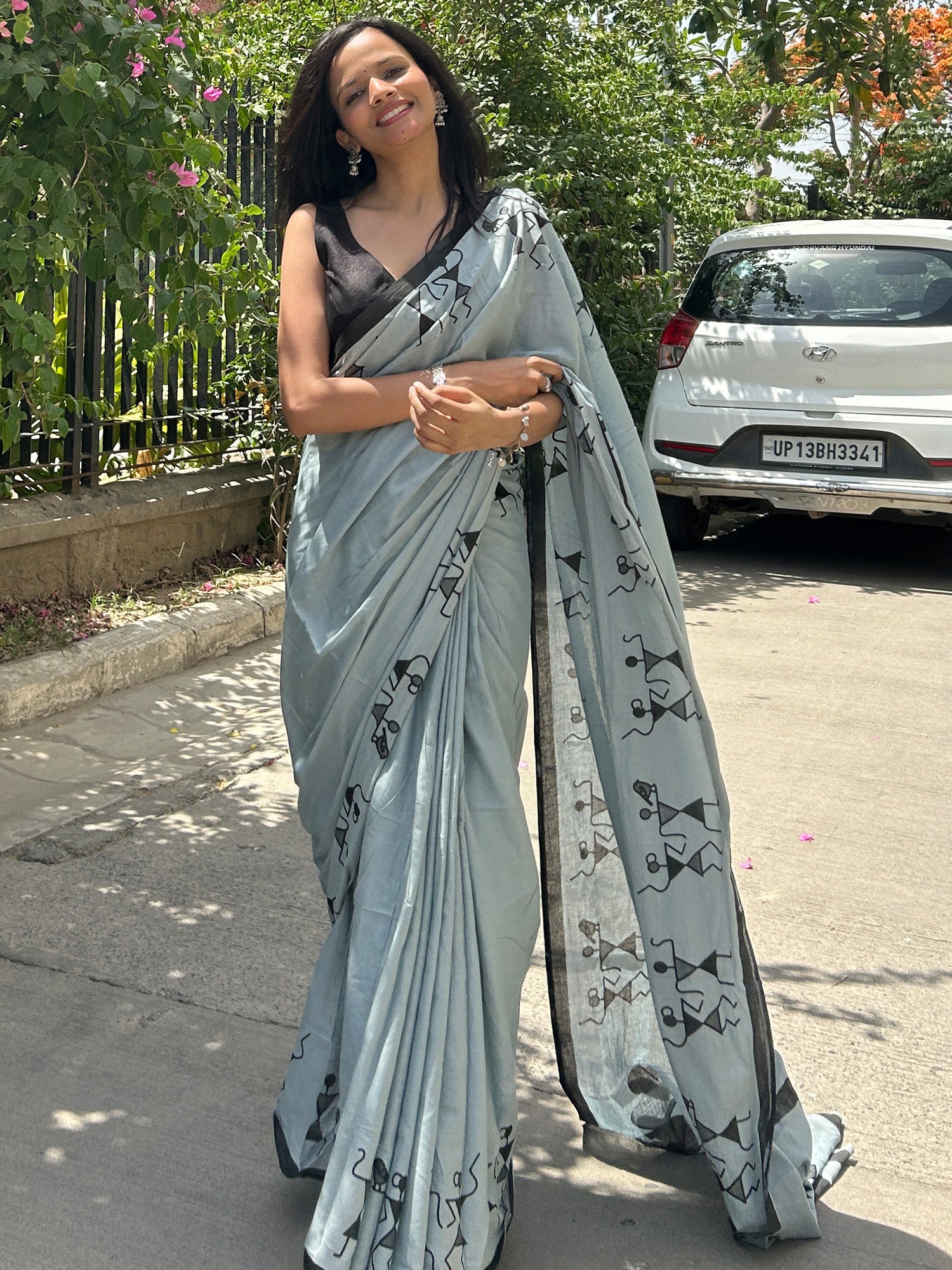 NOZ2TOZ Women's Cotton Grey Printed Designer Saree With Blouse Piece - Distacart