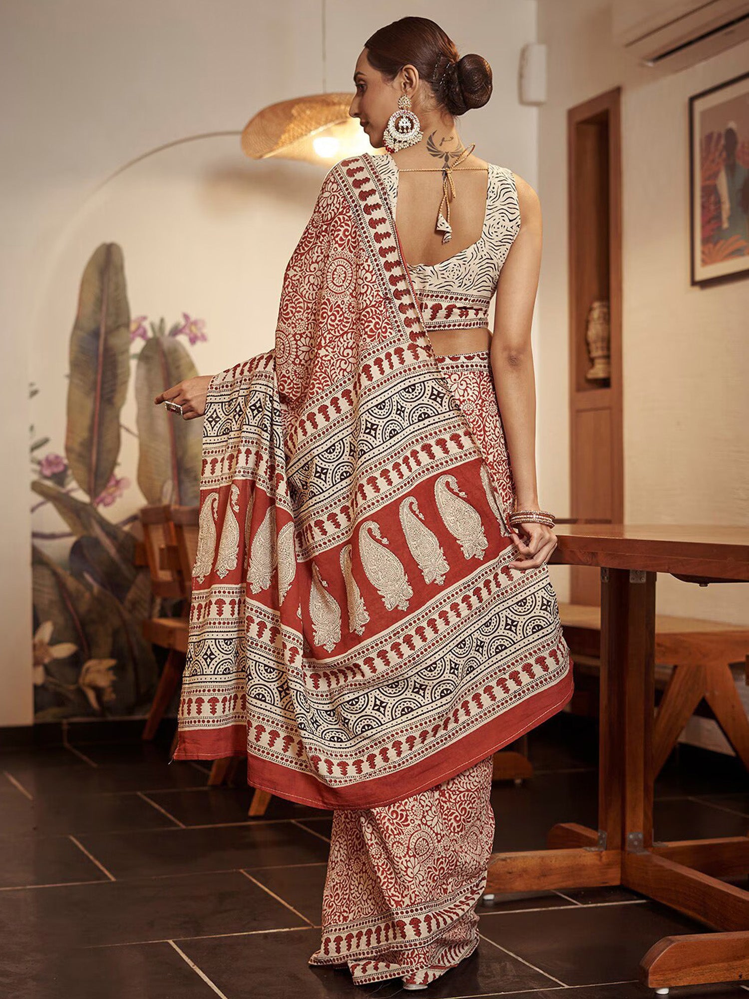 NOZ2TOZ Women's Cotton Rust Printed Designer Saree With Blouse Piece - Distacart