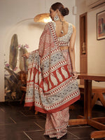 Thumbnail for NOZ2TOZ Women's Cotton Rust Printed Designer Saree With Blouse Piece - Distacart