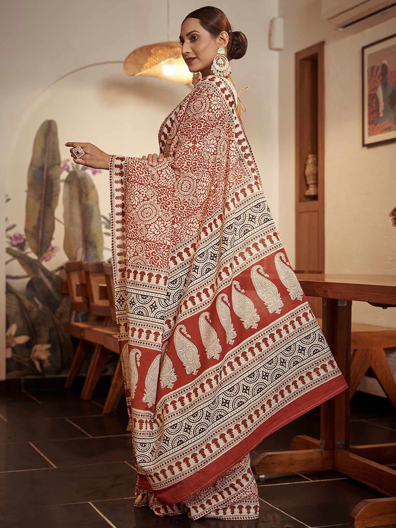 NOZ2TOZ Women's Cotton Rust Printed Designer Saree With Blouse Piece - Distacart
