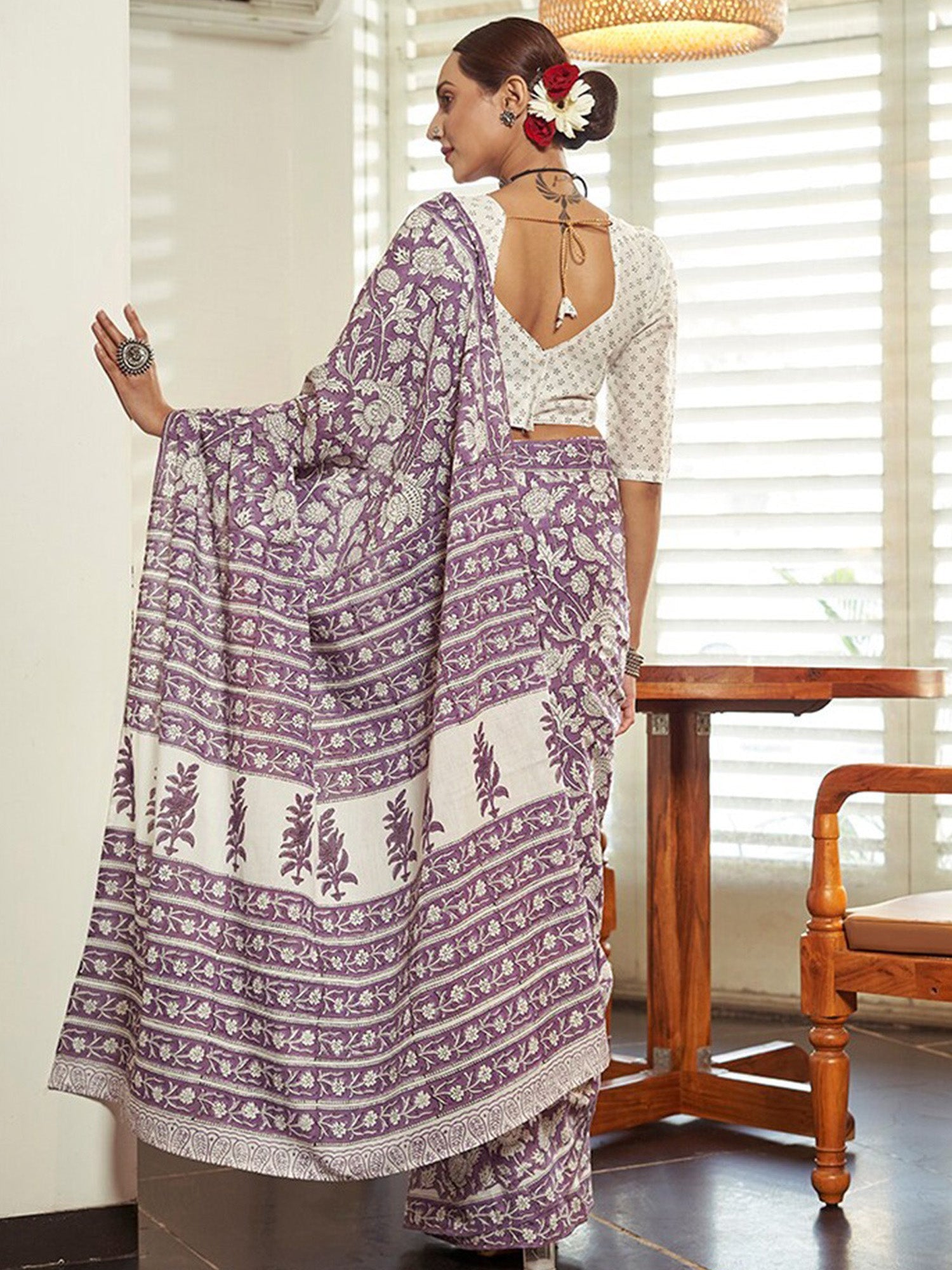 NOZ2TOZ Women's Cotton Lavender Printed Designer Saree With Blouse Piece - Distacart