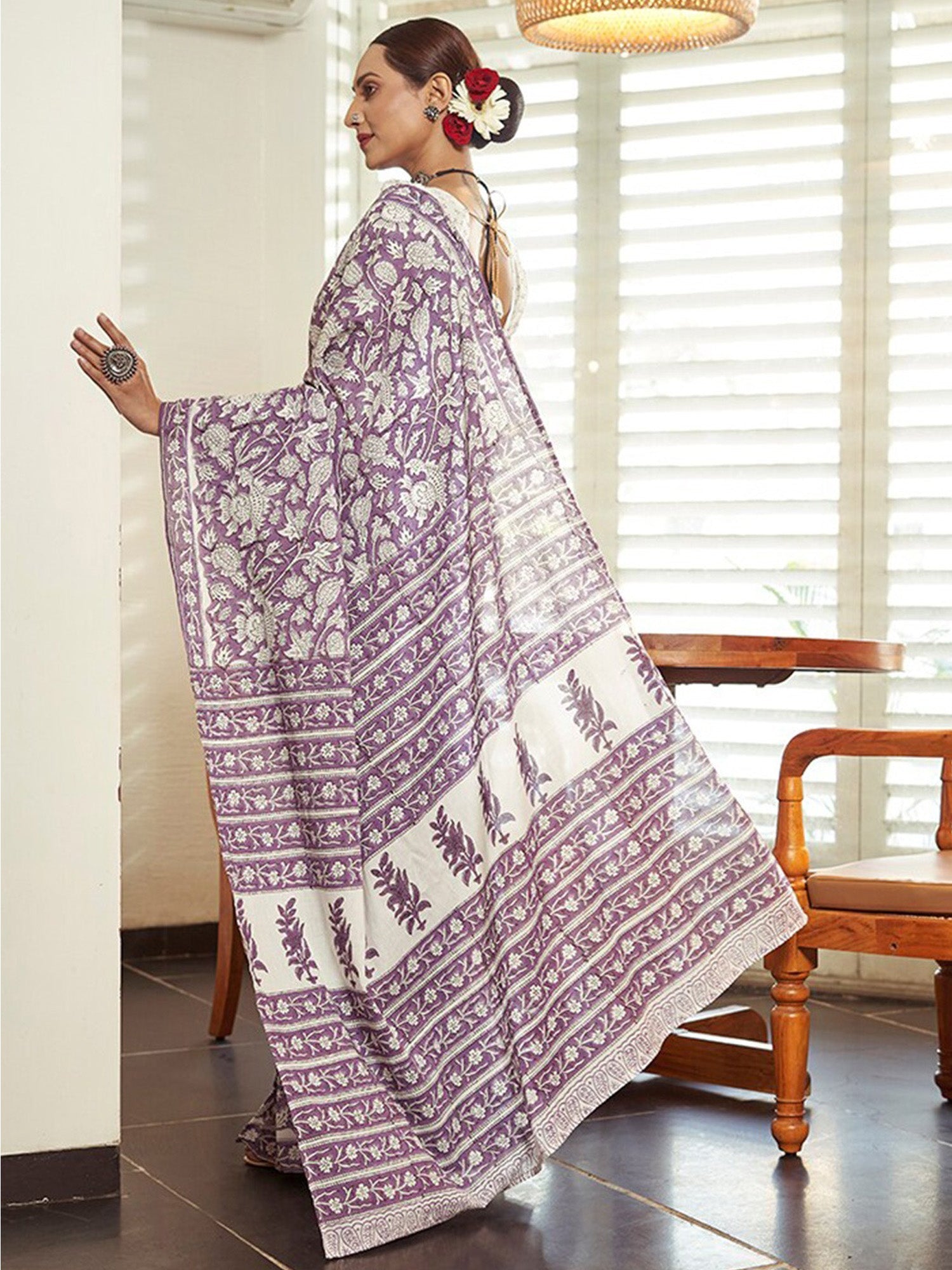 NOZ2TOZ Women's Cotton Lavender Printed Designer Saree With Blouse Piece - Distacart