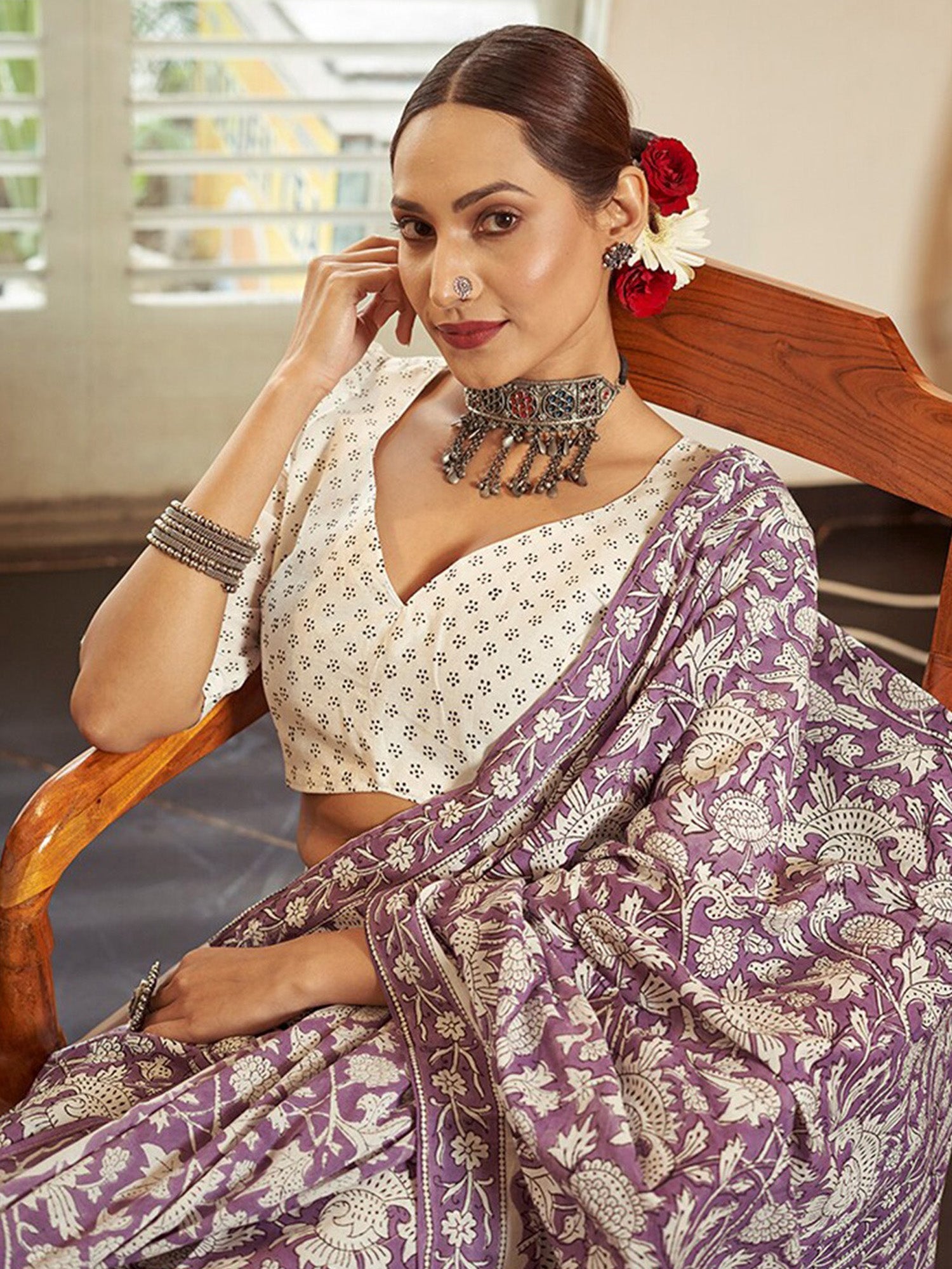 NOZ2TOZ Women's Cotton Lavender Printed Designer Saree With Blouse Piece - Distacart