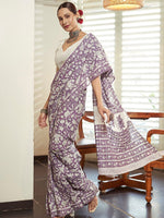 Thumbnail for NOZ2TOZ Women's Cotton Lavender Printed Designer Saree With Blouse Piece - Distacart