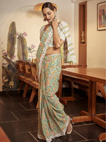 Thumbnail for NOZ2TOZ Women's Cotton Light Green Printed Designer Saree With Blouse Piece - Distacart