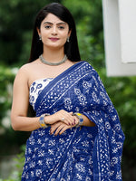 Thumbnail for NOZ2TOZ Women's Cotton White Printed Designer Saree With Blouse Piece - Distacart
