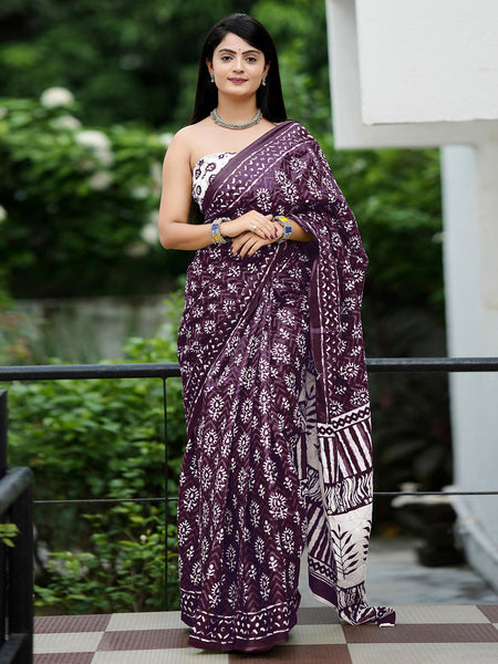 NOZ2TOZ Women's Cotton White Printed Designer Saree With Blouse Piece - Distacart