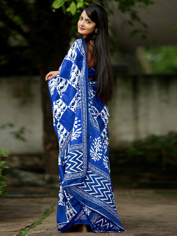 NOZ2TOZ Women's Cotton Blue Printed Designer Saree With Blouse Piece - Distacart