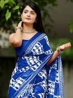 Thumbnail for NOZ2TOZ Women's Cotton Blue Printed Designer Saree With Blouse Piece - Distacart