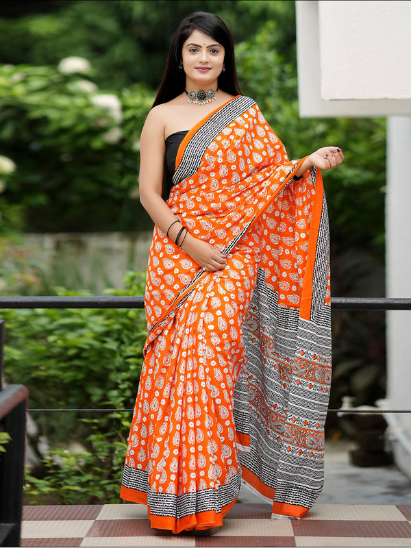 NOZ2TOZ Women's Cotton Black Printed Designer Saree With Blouse Piece - Distacart