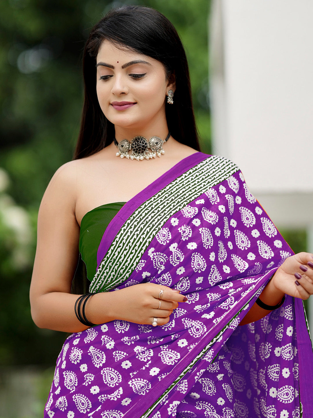 NOZ2TOZ Women's Cotton Green Printed Designer Saree With Blouse Piece - Distacart