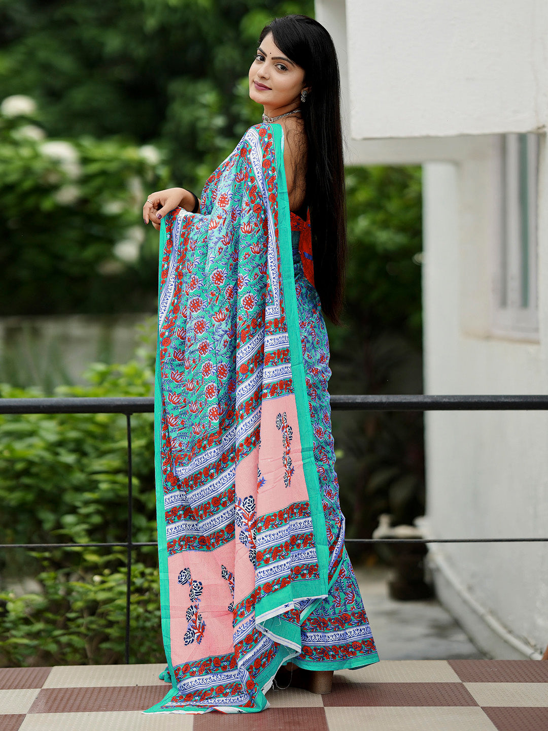 NOZ2TOZ Women's Cotton Rust Printed Designer Saree With Blouse Piece - Distacart