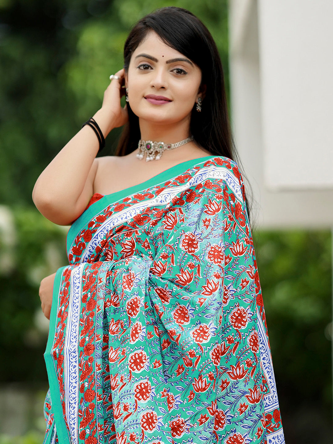 NOZ2TOZ Women's Cotton Rust Printed Designer Saree With Blouse Piece - Distacart