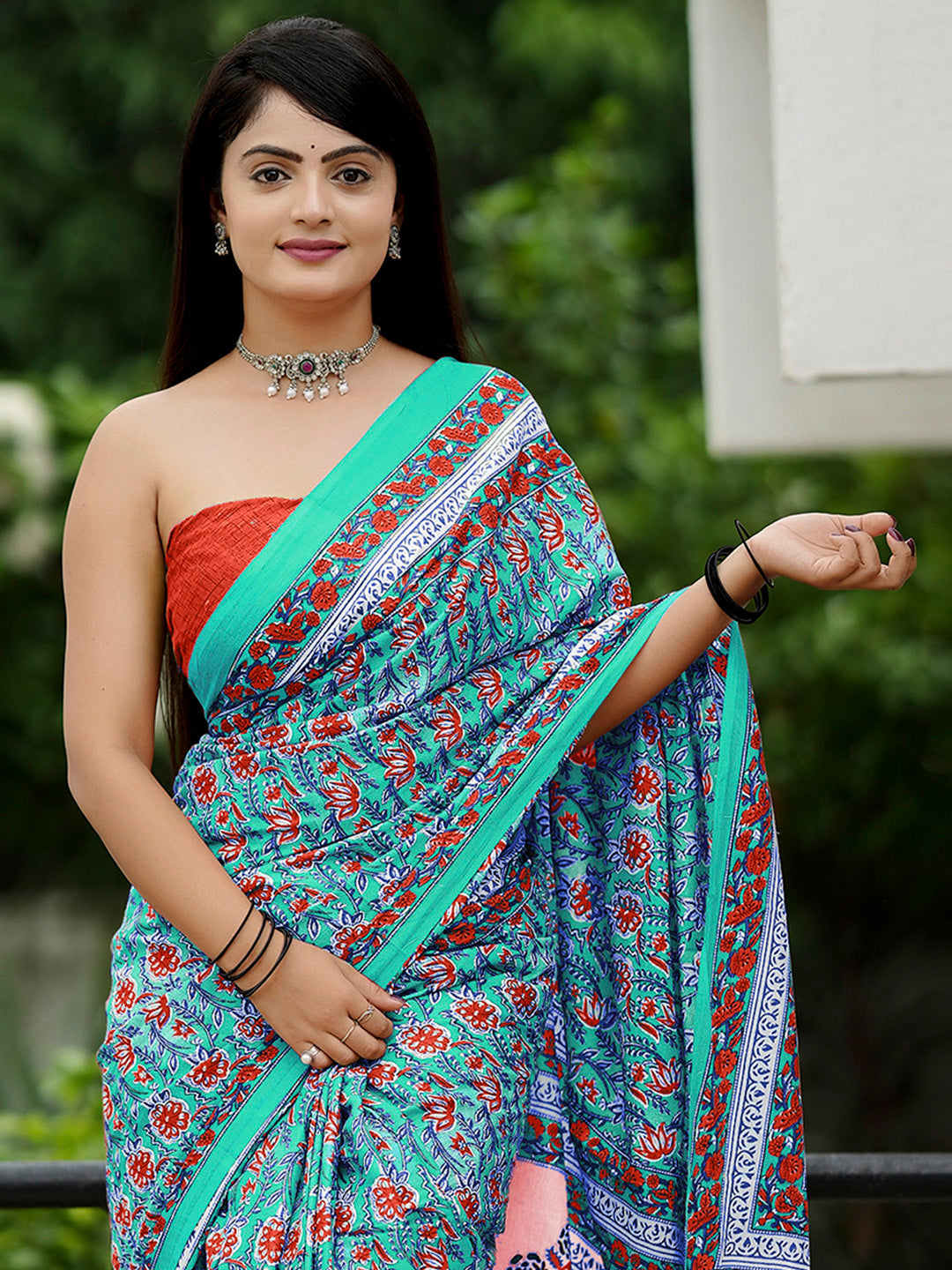NOZ2TOZ Women's Cotton Rust Printed Designer Saree With Blouse Piece - Distacart