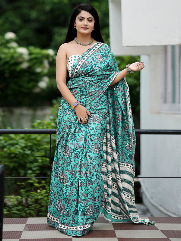NOZ2TOZ Women's Cotton Off White Printed Designer Saree With Blouse Piece - Distacart