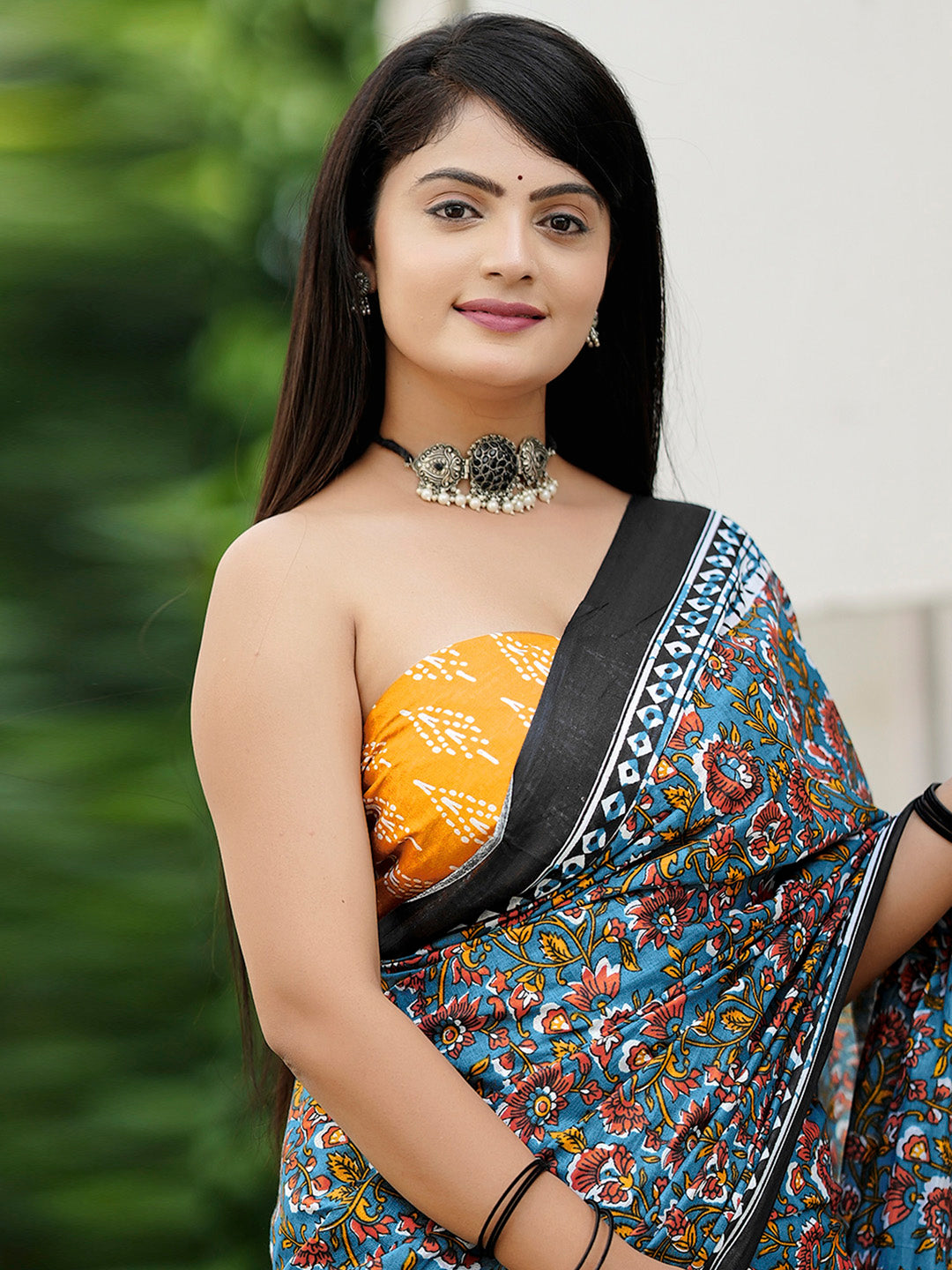NOZ2TOZ Women's Cotton Mustard Printed Designer Saree With Blouse Piece - Distacart