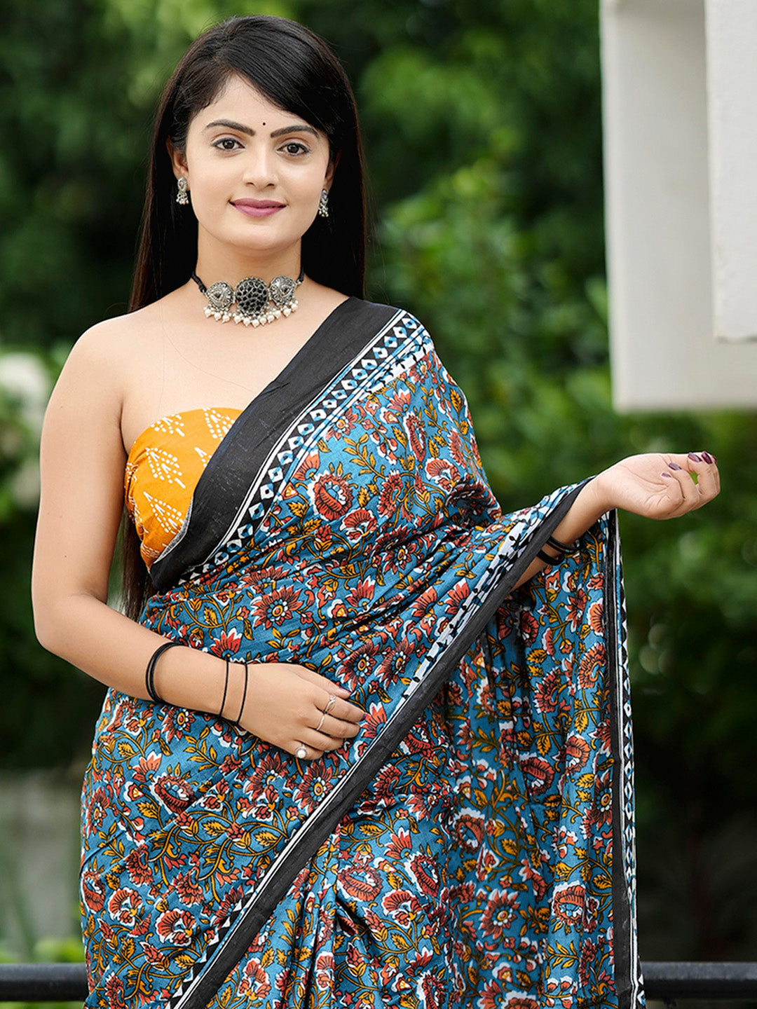 NOZ2TOZ Women's Cotton Mustard Printed Designer Saree With Blouse Piece - Distacart
