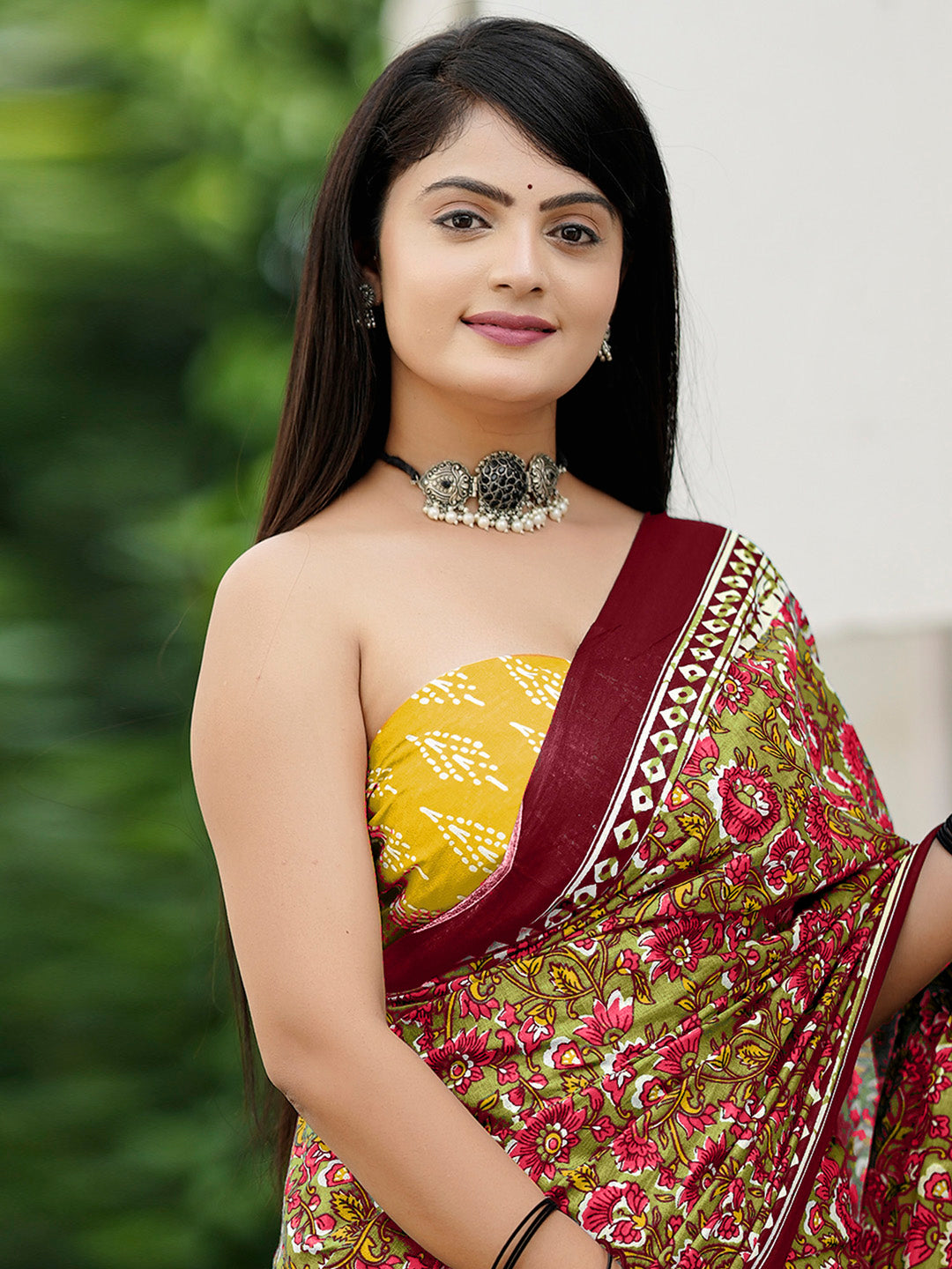 NOZ2TOZ Women's Cotton Mustard Printed Designer Saree With Blouse Piece - Distacart