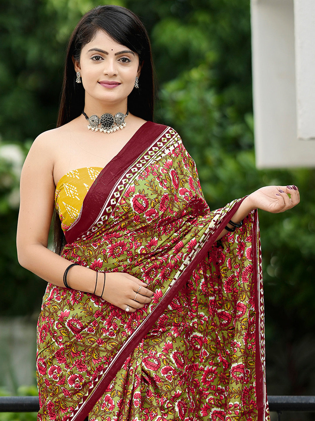 NOZ2TOZ Women's Cotton Mustard Printed Designer Saree With Blouse Piece - Distacart