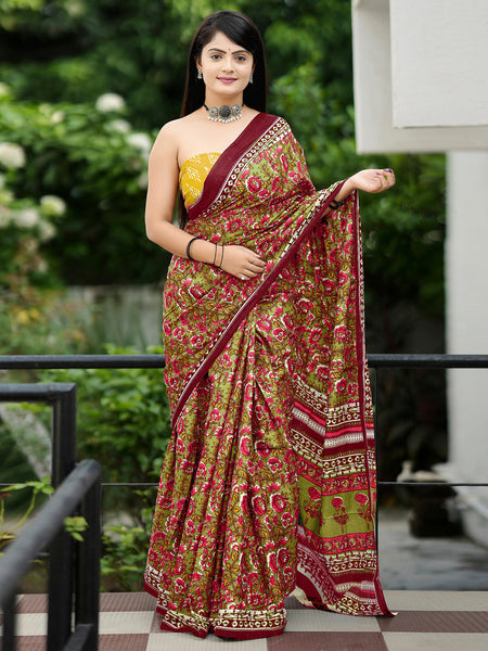 NOZ2TOZ Women's Cotton Mustard Printed Designer Saree With Blouse Piece - Distacart