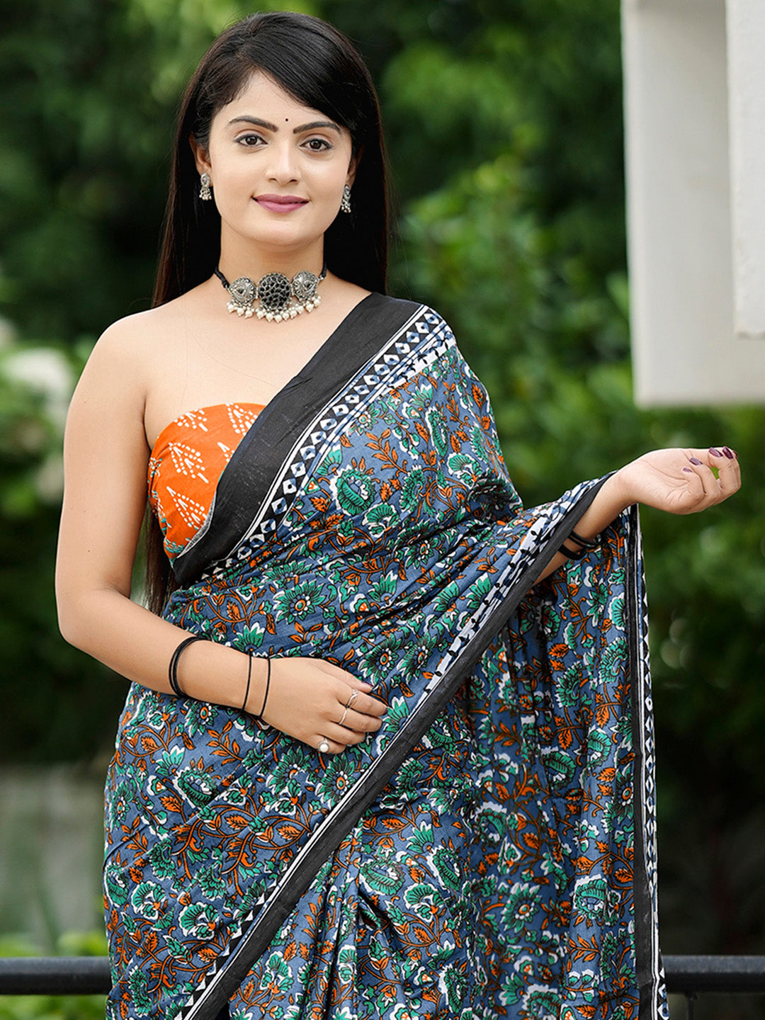 NOZ2TOZ Women's Cotton Orange Printed Designer Saree With Blouse Piece - Distacart