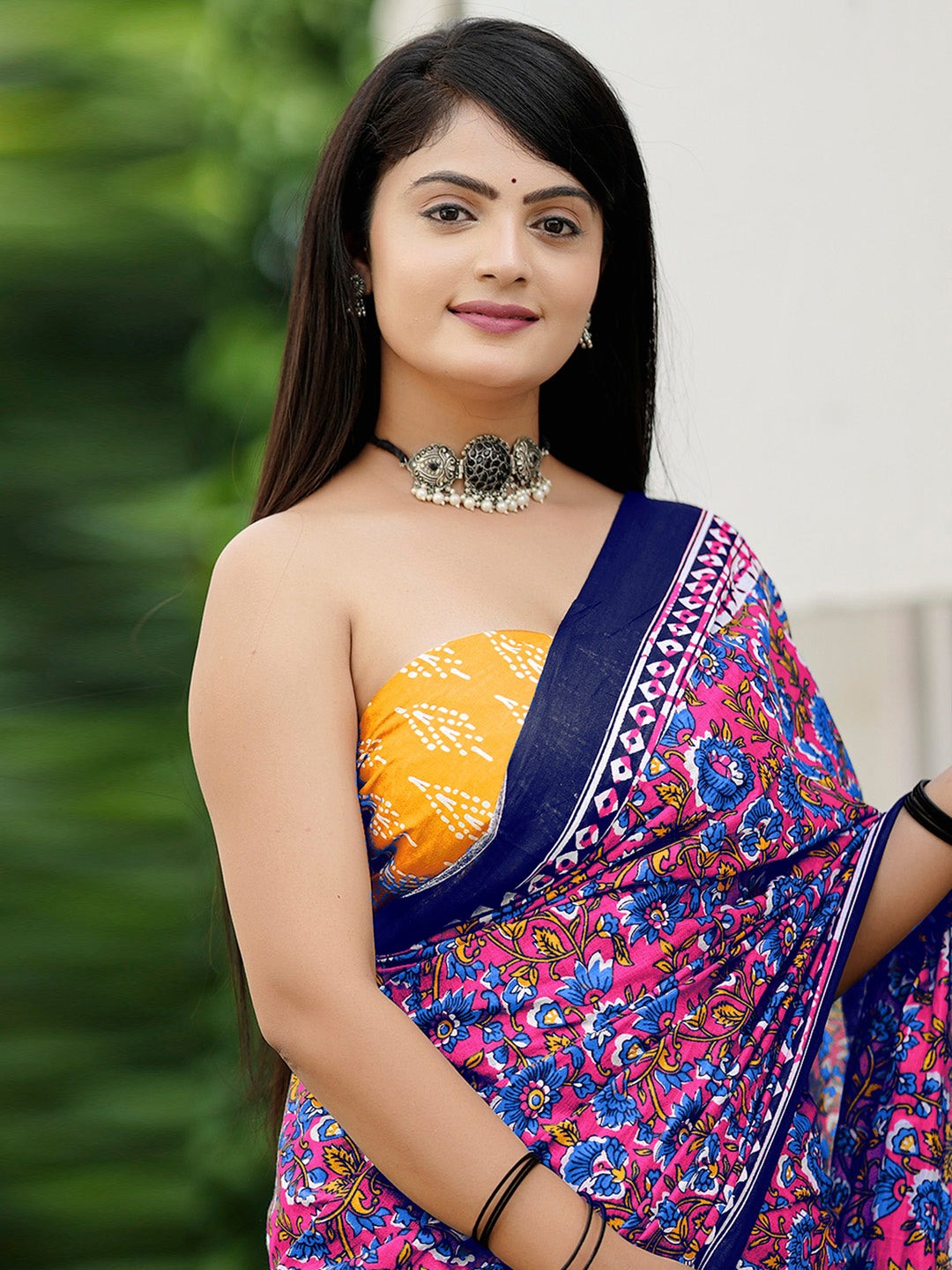 NOZ2TOZ Women's Cotton Yellow Printed Designer Saree With Blouse Piece - Distacart