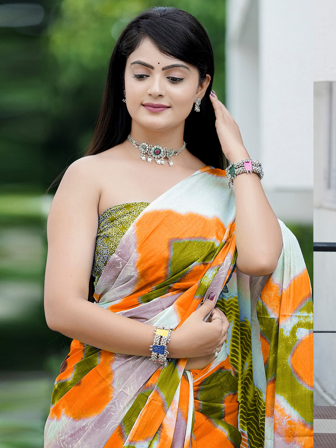 NOZ2TOZ Women's Cotton Olive Printed Designer Saree With Blouse Piece - Distacart