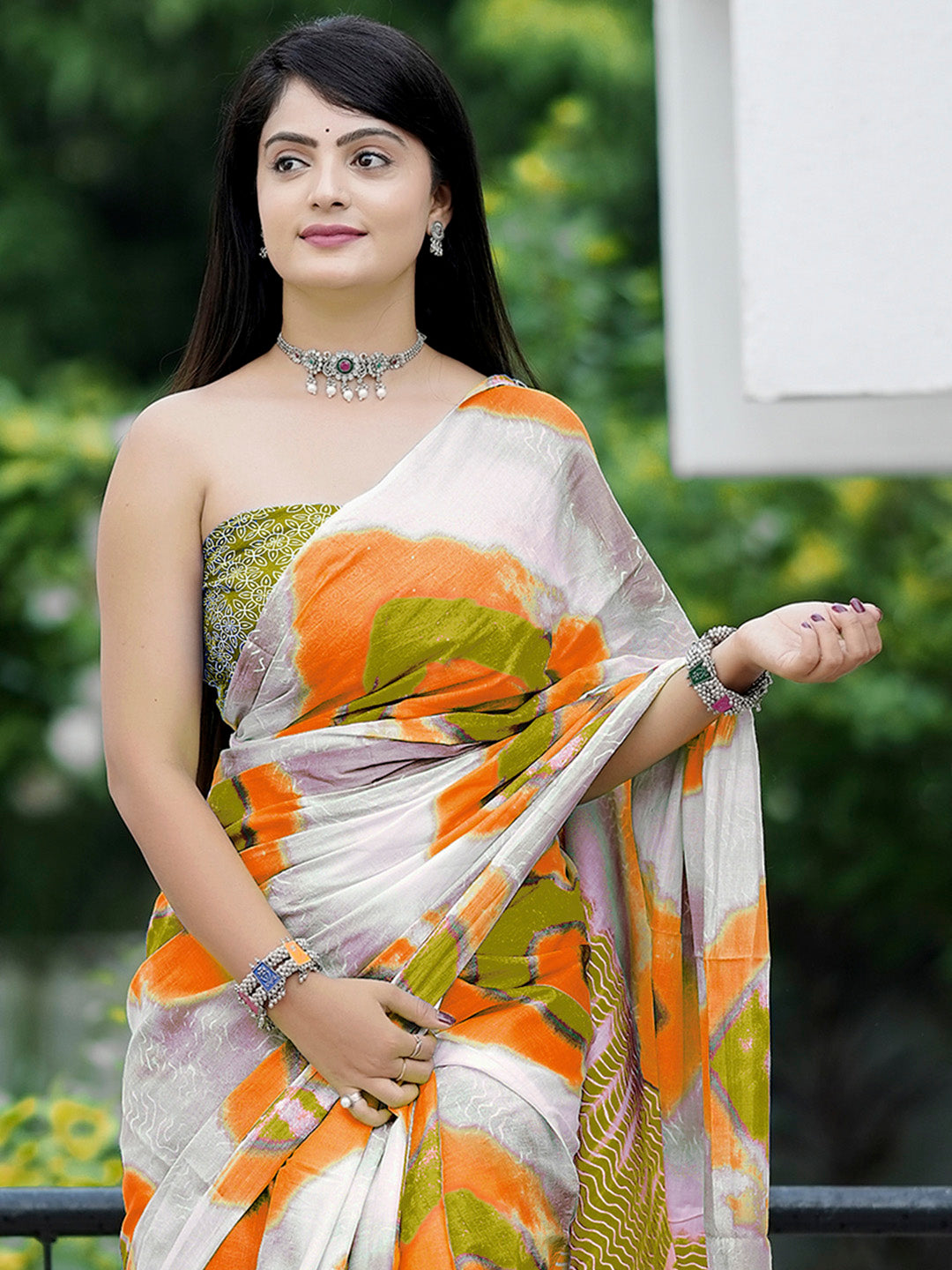 NOZ2TOZ Women's Cotton Olive Printed Designer Saree With Blouse Piece - Distacart