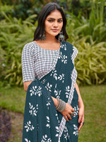 Thumbnail for NOZ2TOZ Women's Cotton White Printed Designer Saree With Blouse Piece - Distacart